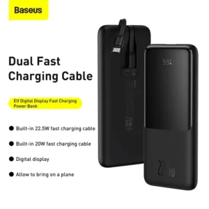 Baseus Elf Digital Display Fast Charge Power Bank 10000mAh 22.5W With Built in Type-C & iPhone Cable