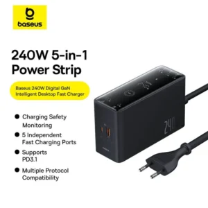 Baseus Digital GaN Intelligent Desktop Fast Charger 3C+U+DC 240W