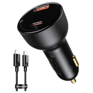 Baseus Superme Digital Display PPS Dual 100W Car Charger Black With Type C to Type C Cable