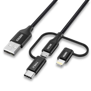 Choetech IP0030 Multi USB Cable 3 In 1 Braided Cable With Lightning / Type C / Micro USB Connector 1.2m? Black
