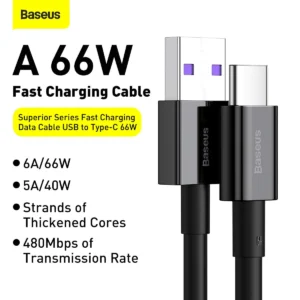 Baseus Superior USB To Type-C 66w Fast Charging Cable 6A
