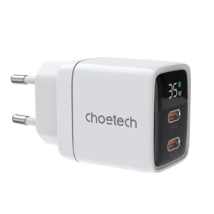 Choetech PD6051 2x USB-C PD 35W GaN wall charger with display ? white