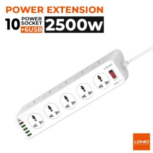Ldnio SC10610 30W 6-Port USB Charger Power Extension With 10*Outlets / 5 *USB / 1 * PD USB-C