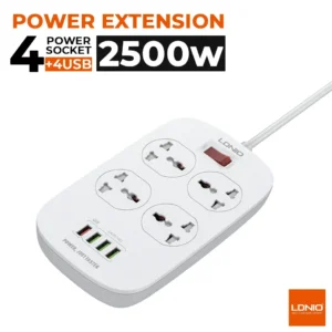 LDNIO SC4407 Power Strip With 4 Socket Outlets and 4 USB Port + Overload Protection QC 3.0