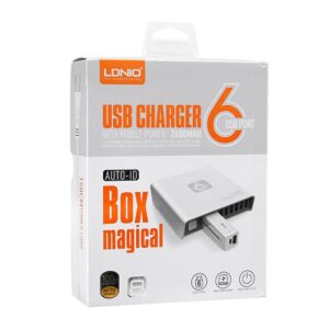 LDNIO A6802 6 USB Desktop Charger with 2600mAh Emergency Power Bank – White US Plug (2-pin)