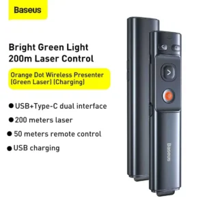 Baseus Orange Dot Wireless Presenter Green Laser Charging – Grey
