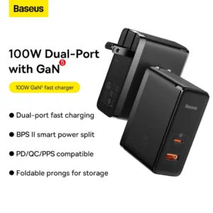 Baseus GaN5 Pro Fast Charger C+U 100w With Mini Cable Type-C to Type-C 100W