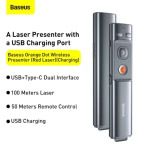 Baseus Orange Dot Wireless Presenter Red Laser Charging – Grey