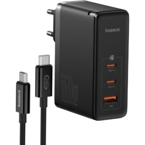 Baseus GaN5 Pro Digital Fast Charger 2C+U 160W With Superior Series Fast Charging Data Cable Type-C to Type-C 240W – Black