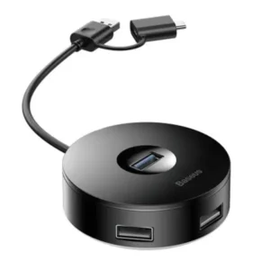 Baseus CAHUB-GA01 4-In-1 USB Adapter Splitter Hub W/ Micro USB/USB-C Cable- Black