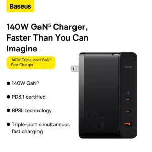 Baseus GaN5 Pro Fast Charger 2C+U 140W With Superior Series Fast Charging Data Cable Type-C to Type-C 240W